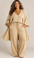 Stassi V-Neck Top & Cardigan & Pants Three-Piece Set