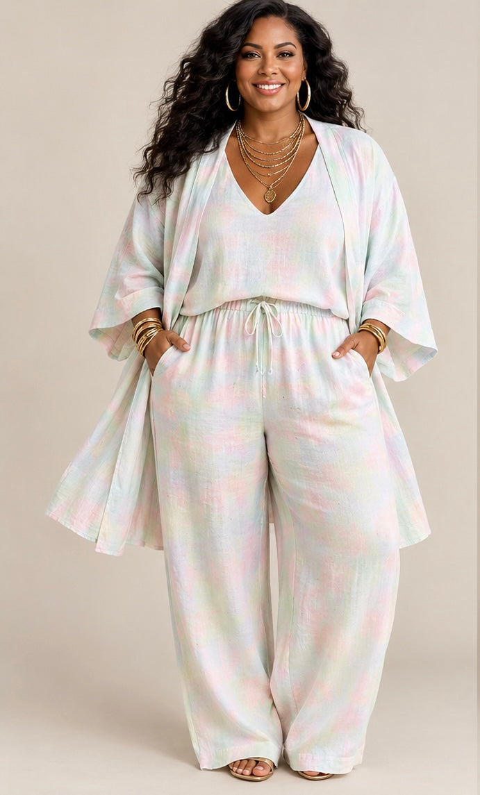 Stassi V-Neck Top & Cardigan & Pants Three-Piece Set